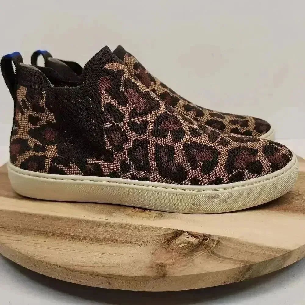 Rothy's Chelsea Wildcat Shoes Booties Women's 9 Leopard Print Slip On Ankle
